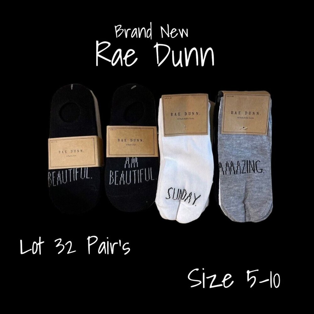 Rae Dunn Ladies Ankle & Pack Liner Socks Size 5-10  Lot 32 Pairs, Brand New